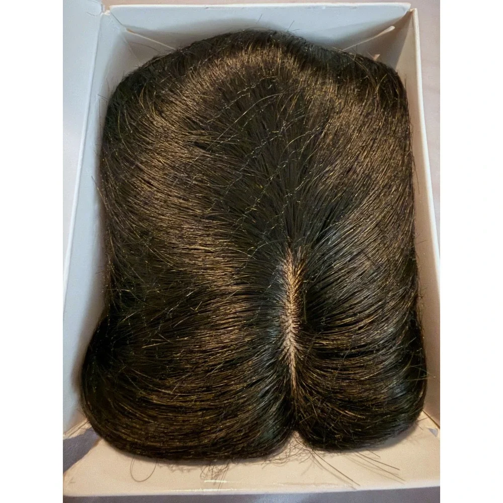 OOPPOO Black Human Hair Topper 360 3D Cover Side Bangs Thinning Crown Hairpiece